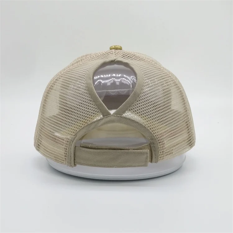 Fashion Custom Blank Performance Bling 5 Panel Ponytail Baseball Cap Mesh Gold Sequin Trucker Hat For Woman