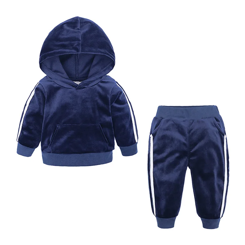 Baby Boys Girls Velvet Hooded Clothing Set Kids Jacket Coat Pants Suit for Sports Suits Tracksuits Toddler Children Clothes Set