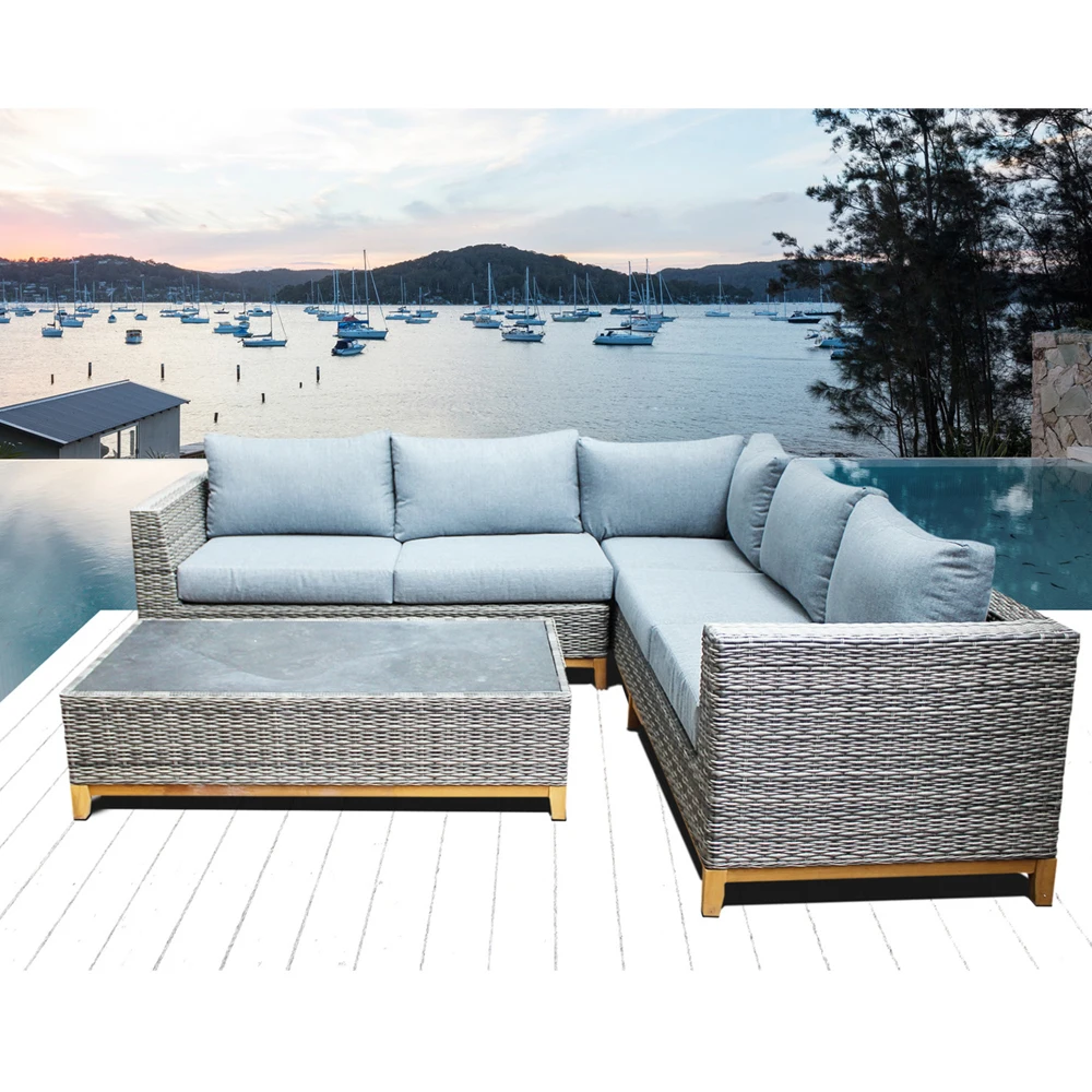 Hot Selling Traditional Design Outdoor Rattan Aluminium Eucalyptus Wood Sofa Set