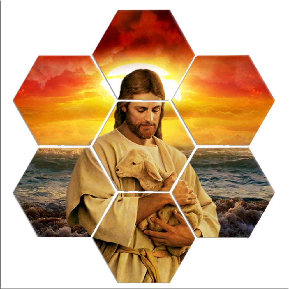Modern Paintings Decorative Painting Prints Christian Jesus 7 Hexagonal Oil Entrance Corridor Decoration Wall Art