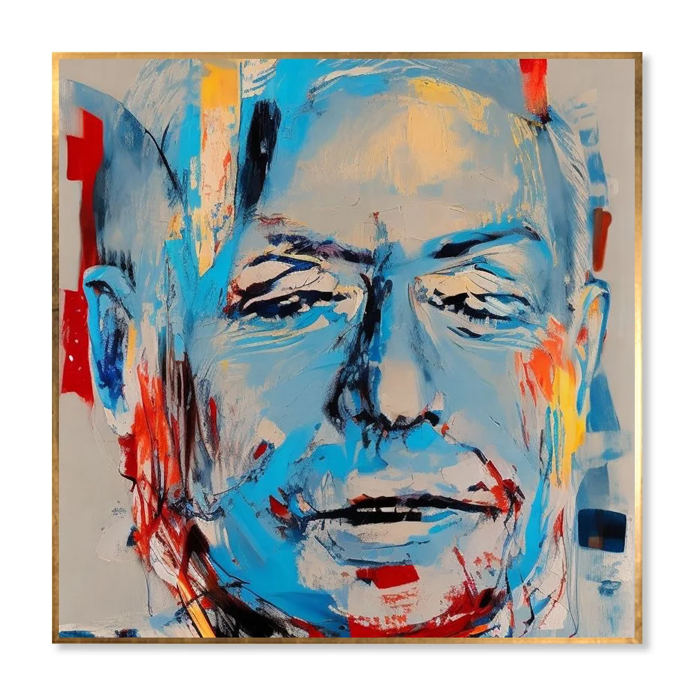 Dafen Wholesale Pure Handmade Blue Man Face Portrait Oil Painting on Canvas for Decor Knife Abstract Face Wall Picture