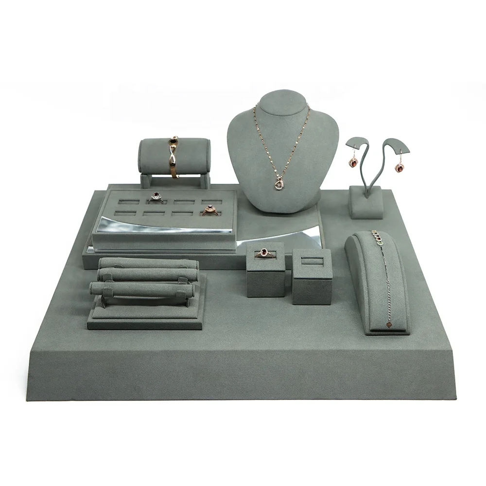 gray suede velvet kiosk manufacture direct selling luxury jewelry stand display set wholesale showcase design for business