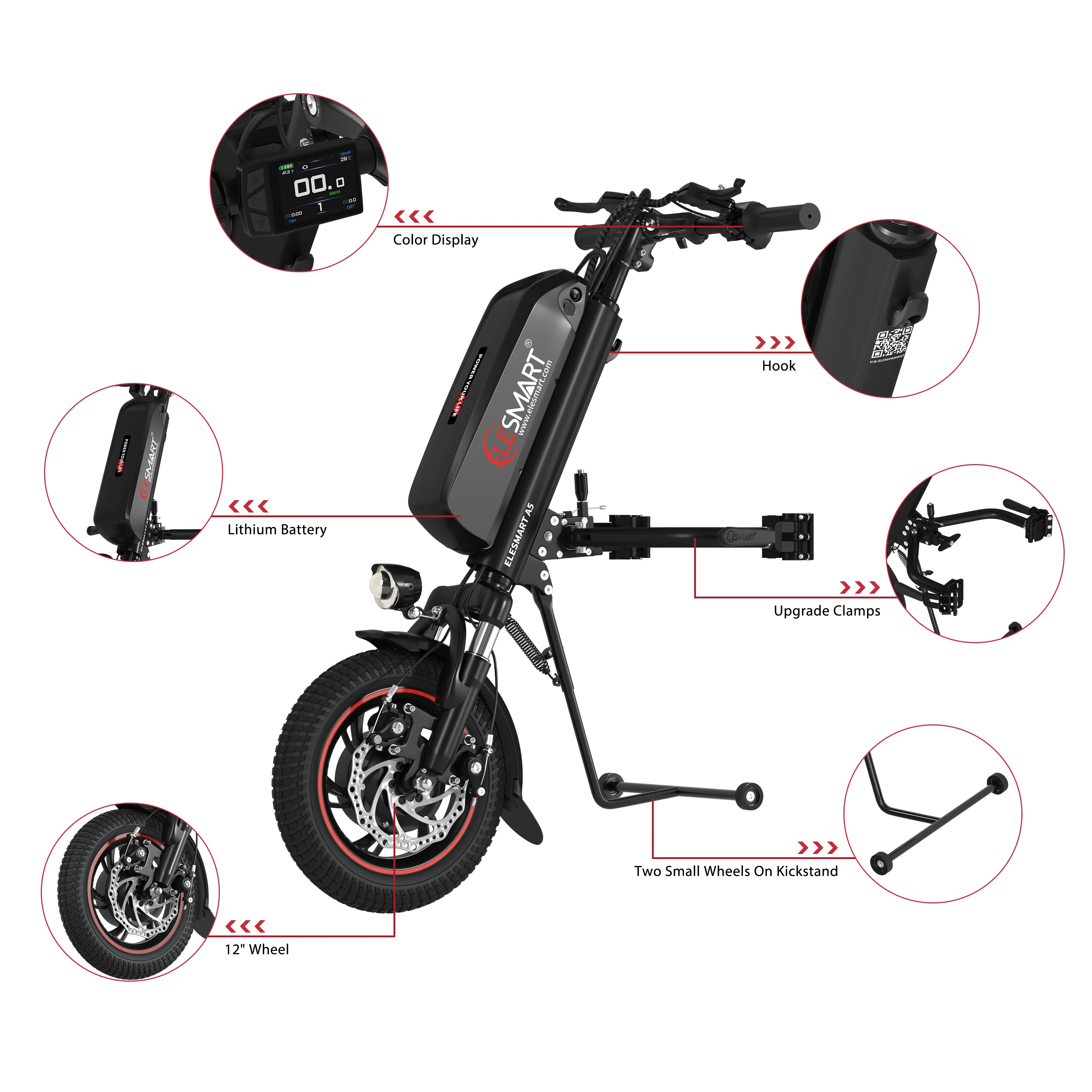 Best selling 12 inch attachment electric wheelchair handcycle 36V 500W wheelchair electric attachment for the elderly