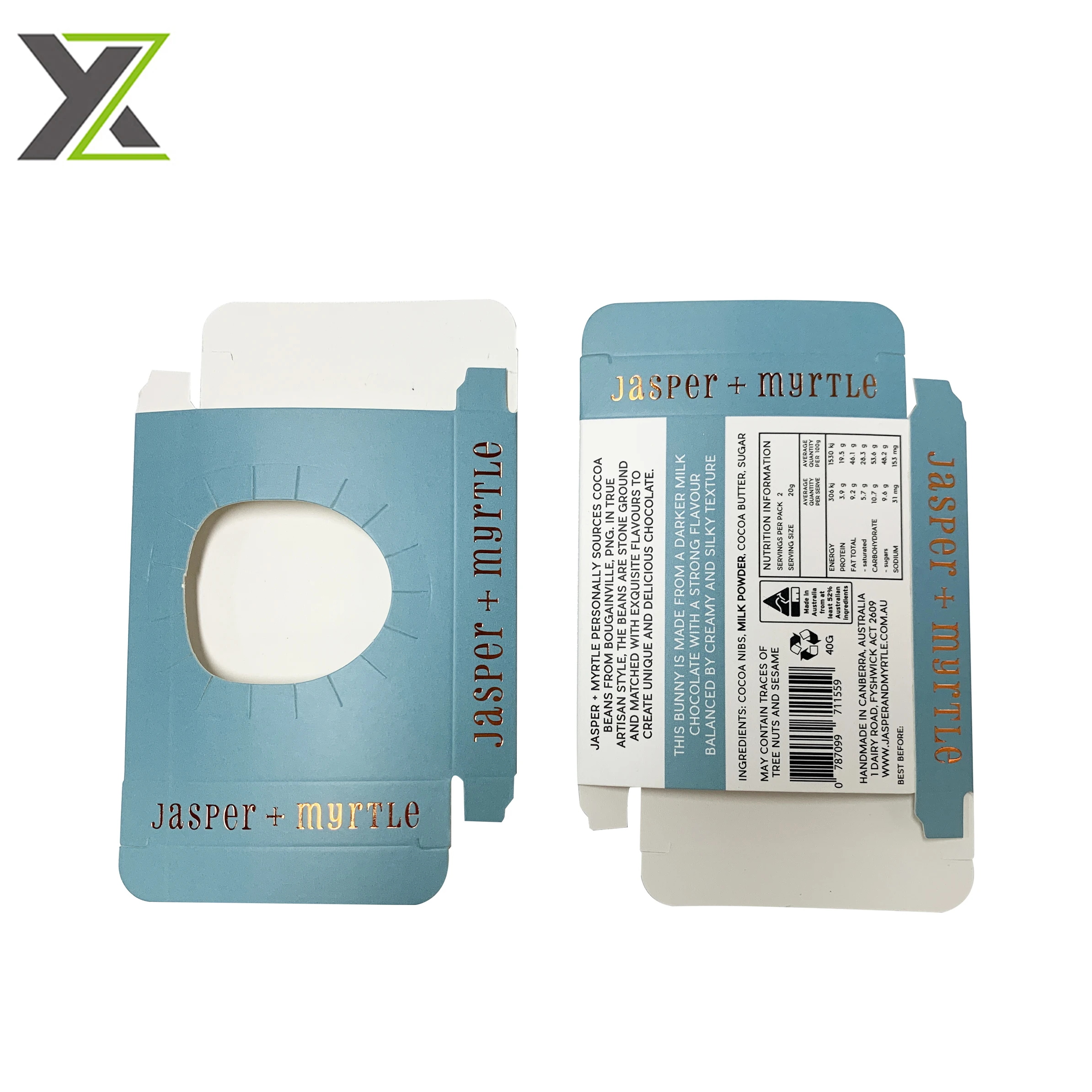 Custom foil brand logo chocolate bar easter egg window paper box