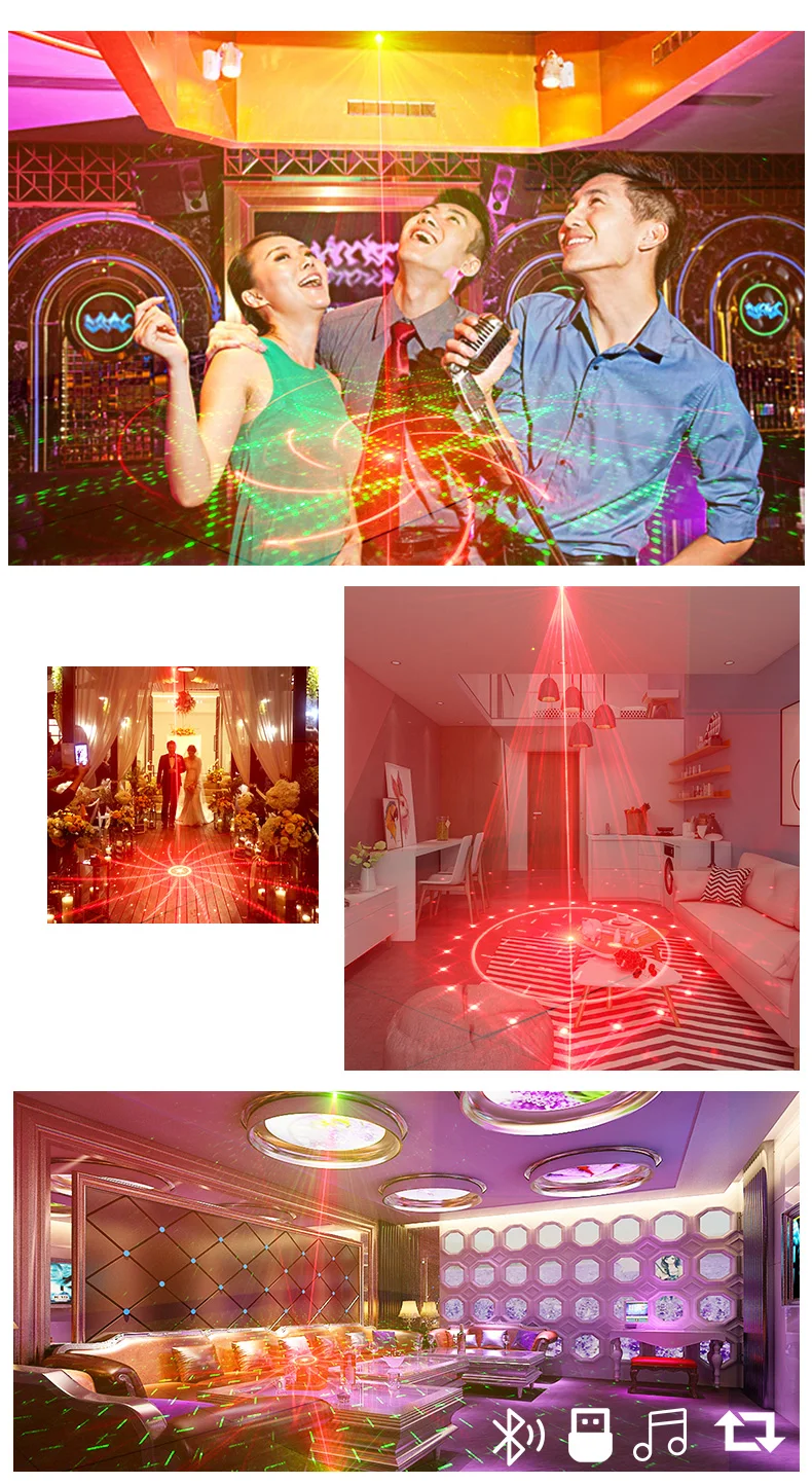 Mini Dj Disco Lights Party Stage Lighting Effect RGB Voice Remote Control USB Laser Projector Night Light For All Festival