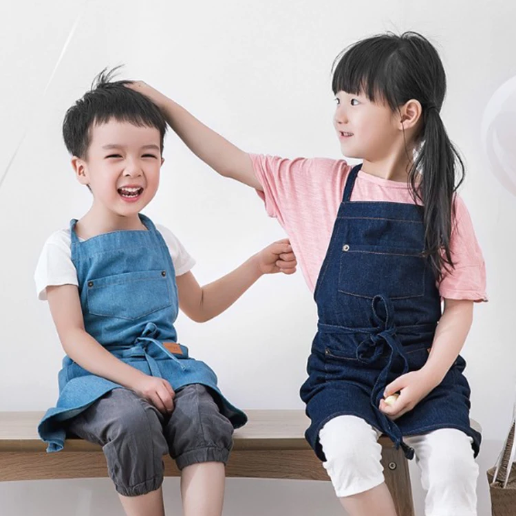 Wholesale Hot Sale Denim  Apron Children  Painting Apron Waterproof  apron for kids