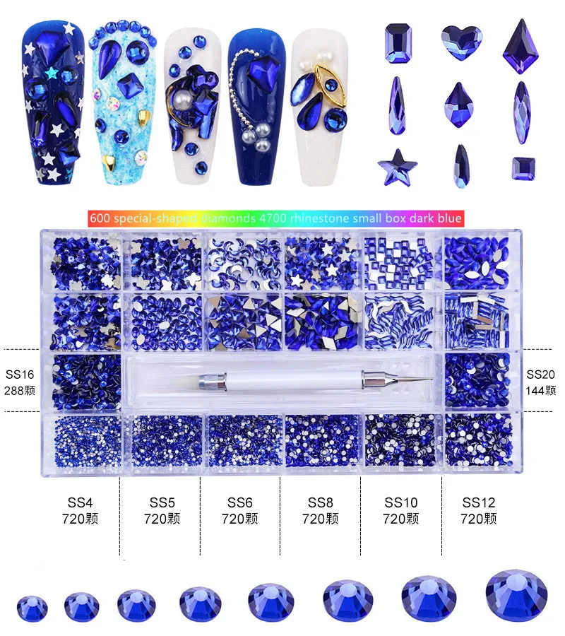 new arrival 21 Grid Box  Packing mix shape Color Nail Rhinestone Flat Bottom Multi-size Crystals