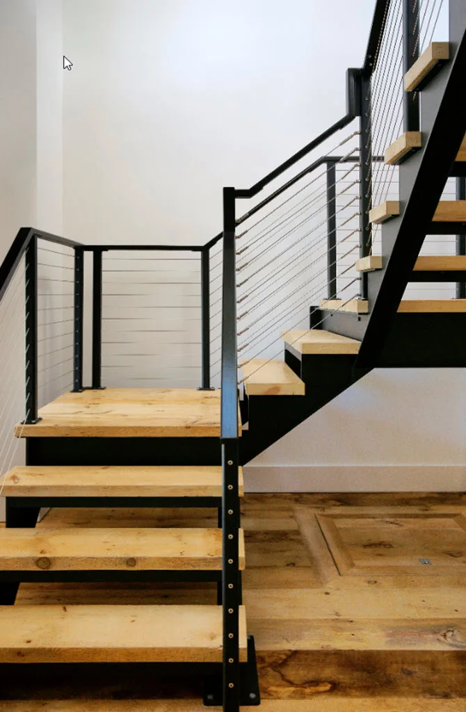 ECT 2023 Hot Sales Solid Wood Straight Stair Double Plate Beam Staircase Design