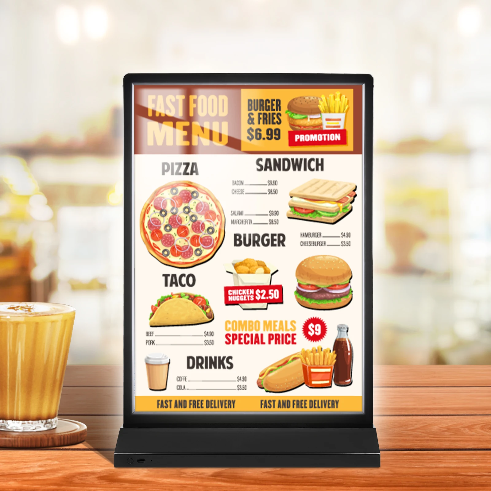 Kejea Type-c Led light box restaurant table menu board fast food usb rechargeable menu stand display board light box