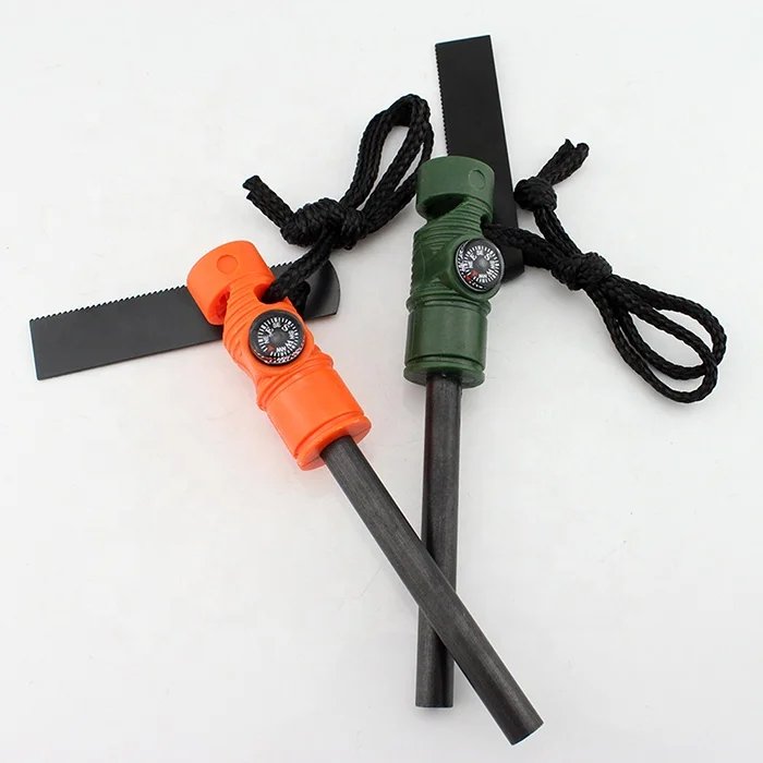 Survival feuerstahl kit flint scraper compass whistle 5-in-1 fire starter for camping hiking