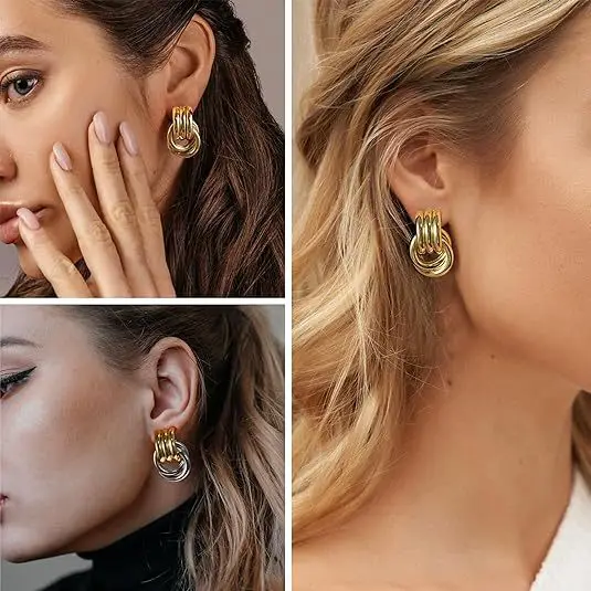 2024 Wholesale New Geometric Multi-Layer Earrings 18K Gold Plated Vintage Pendant Earrings Jewelry