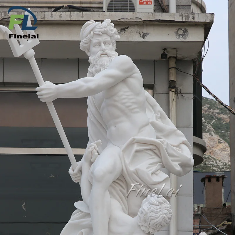 Finelai Famous outdoor garden stone life size white Marble Poseidon Greek God Statue sculpture