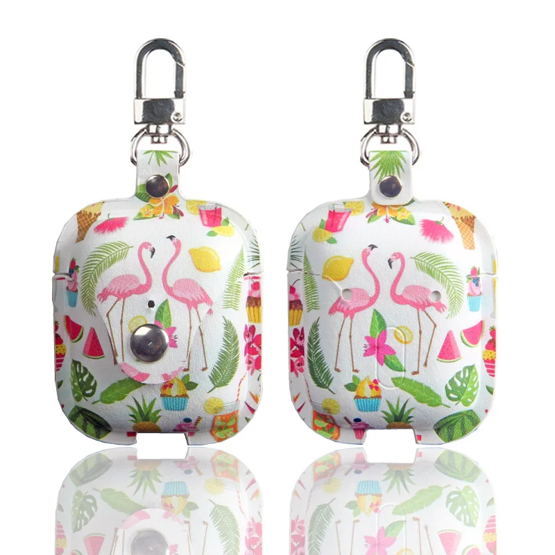 
PU leather case cover with hook buckle Personality custom factory airpods case protective holster pattern For apple airpods1& 2 