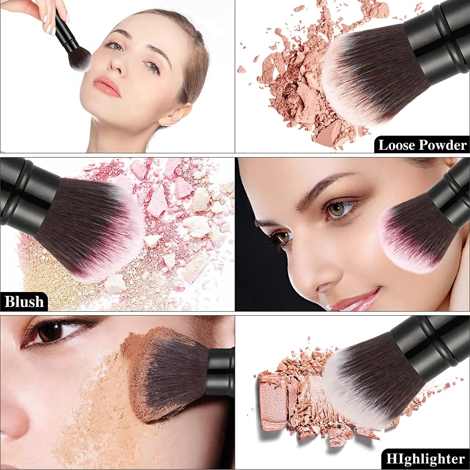 Retractable black rose gold Kabuki Makeup Brushes Travel Face Blush Brush  Portable Powder Brush with Cover