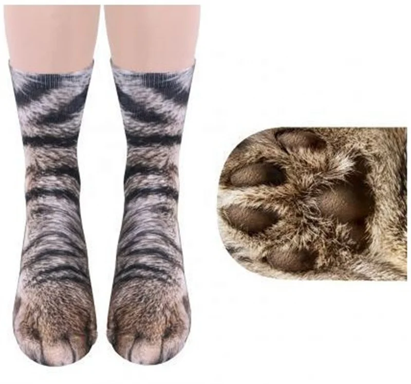 Lifelike Cute Animal Foot Hoof Socks Adult Unisex 3D Printed Animal Paw Funny Cat Dog Tiger Socks