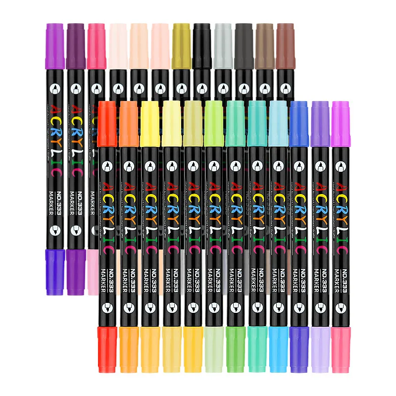 Creative diy Long lasting marker pen art graffiti 24 Dual Tip Permanent Brush Acrylic Paint Marker Pen set