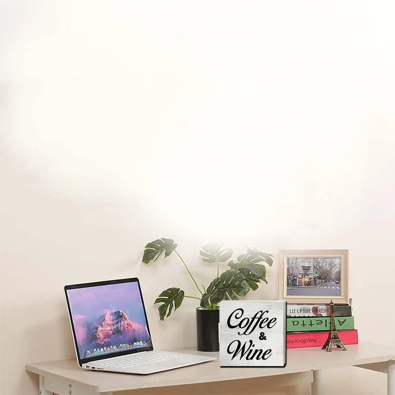 Coffee and Wine Wooden Box Sign with Saying Desk Decor Block Sign Rustic Art Home Kitchen  home wall Decor