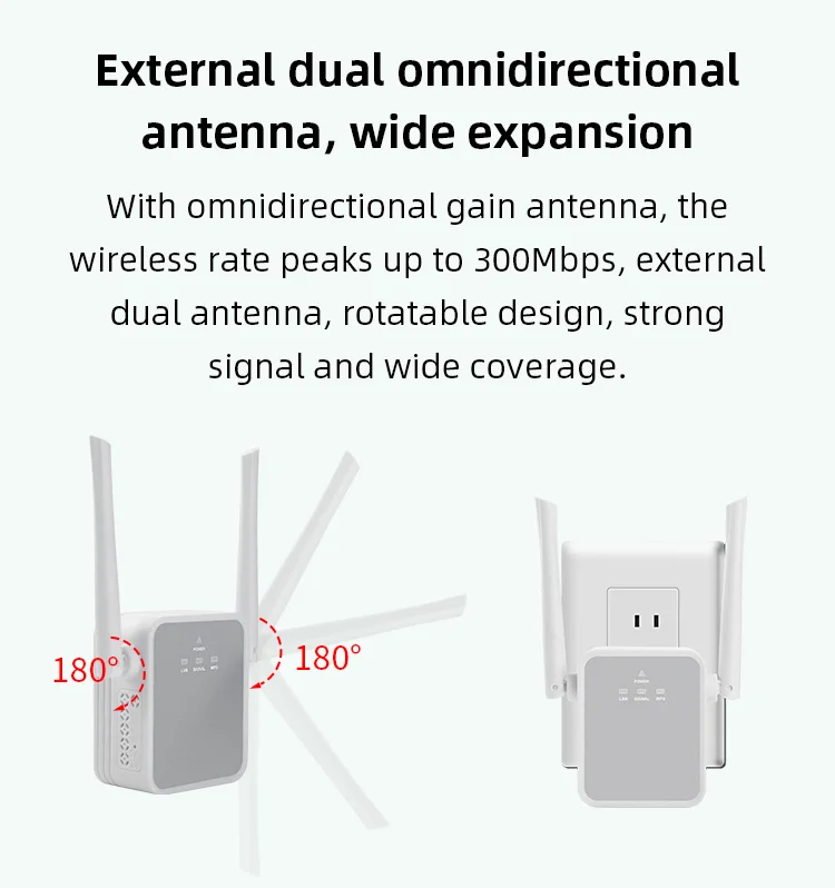 TUOSHI Home office Omnidirectional Antenna Ethernet Port Easy Setup Internet Range Extender 300Mbps WiFi Extender Signal Booster
