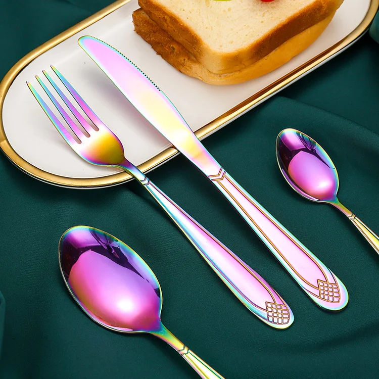 Amazon Best Selling Luxury Gold Stainless Steel 4 Pieces Cutlery Sets Flatware Spoon Fork Knif With Gift Box