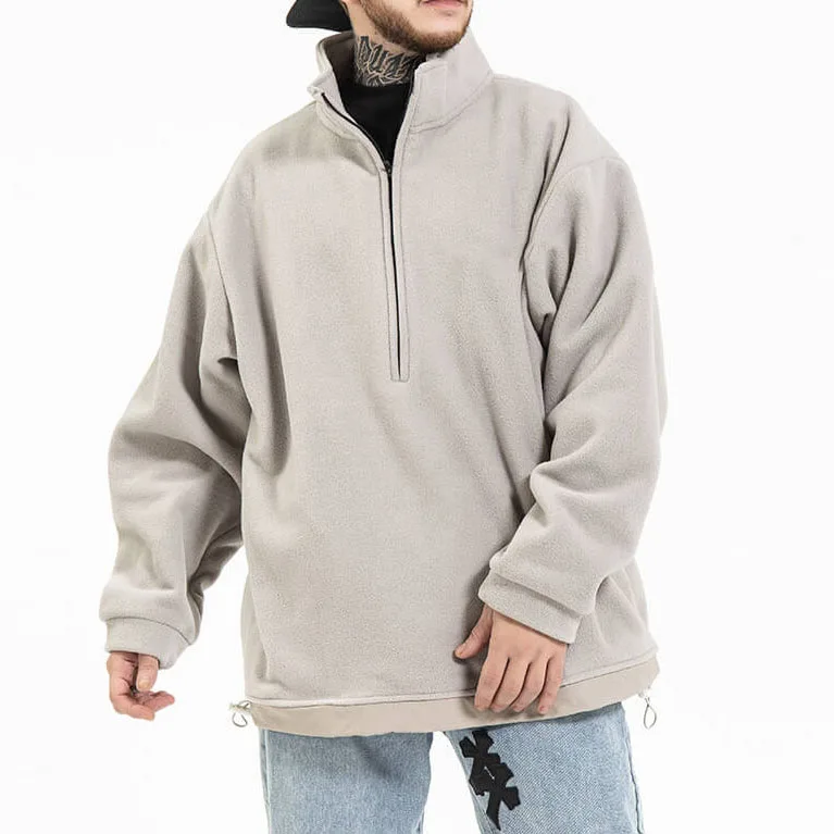 Polar Fleece Half Zip Up Pullover Jumper Cover Stitching Hem Work Out Wear For Men