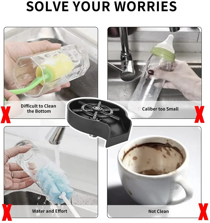 Kitchen Sink Faucet Bottle Glass Cup Washer Cleaner Accessories For Bar Pub Cafe Push Club Quick Glass Rinser