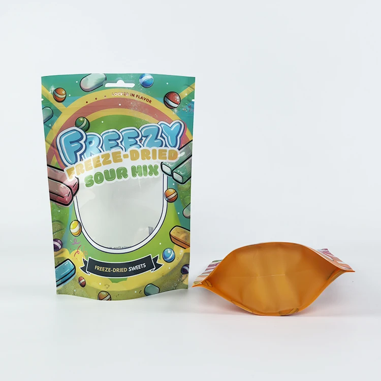 Custom Logo Design Printing Packaging Bag Zipper Stand up Pouch Snacks Plastic Packaging Bag For Candy Food Glossy With Window