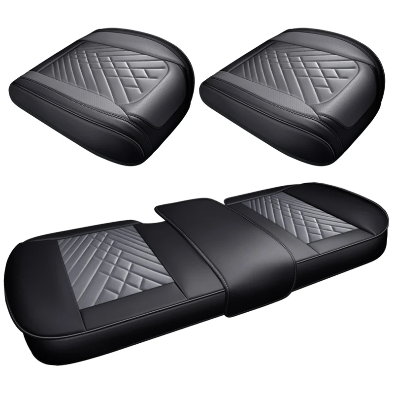 3 Packs Car Seat Covers 3D Front and Rear Car Seat Protector Universal PU Leather no back