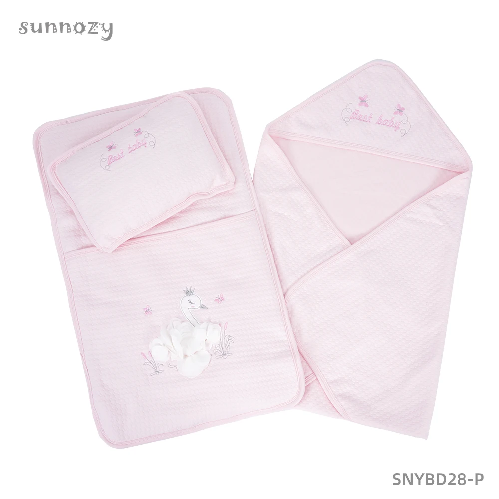 2024 Autumn Newborn Baby 3-Piece Bed Set Includes Pillow, Swaddle, & Blanket, Sunnozy Brand, 4-Season Use