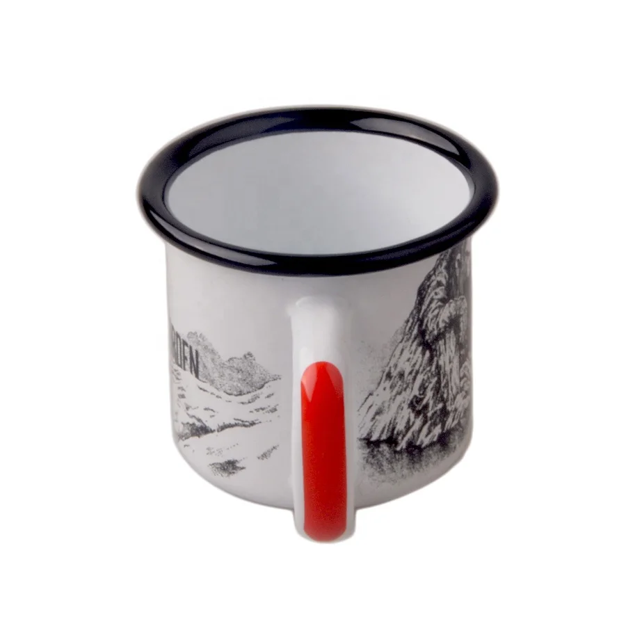 
Printed Enamel Mugs Mug Custom Printed Reusable Travel Coffee Mug With Red&White Handle 