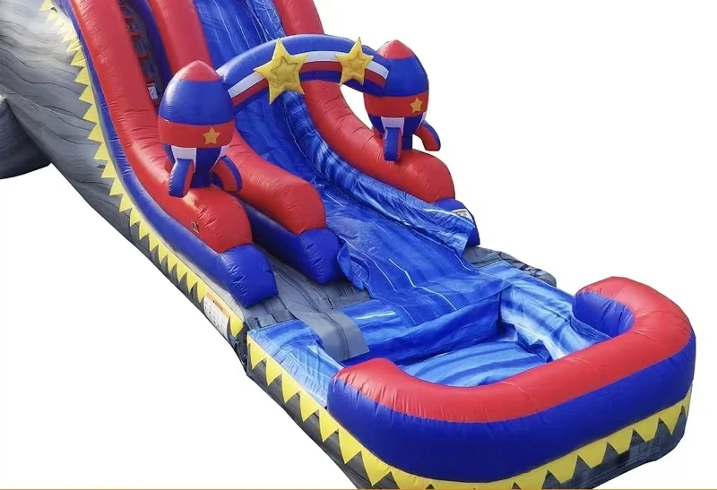 Commercial Backyard Slide Inflatable Bouncer House Rocket Water Slide with Pool