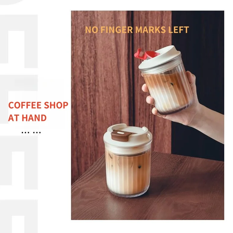 360ML BPA-free  Food Grade Tritan Material Coffee Cup with Lid and Hand Grip Reusable Coffee Cups Double Wall Tumbler