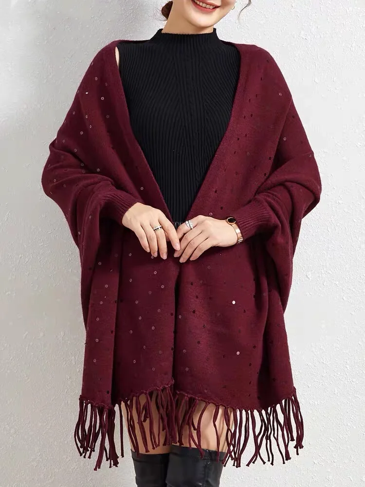 Simple multicolor warm knitted shoulder mink blanket poncho scarves shawls for women