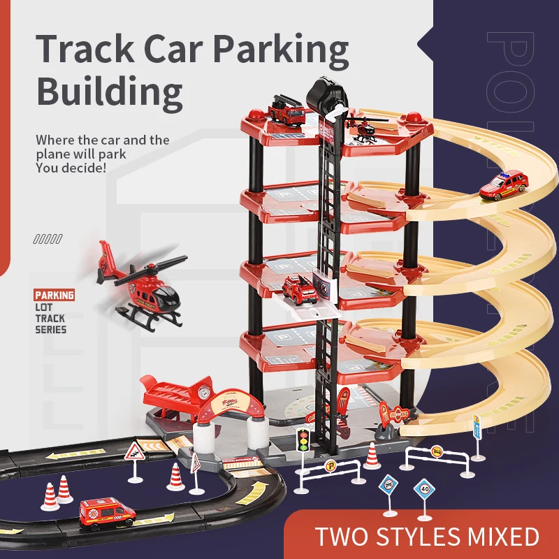 Kids educational DIY five floors parking toys garage track car parking lot building toys