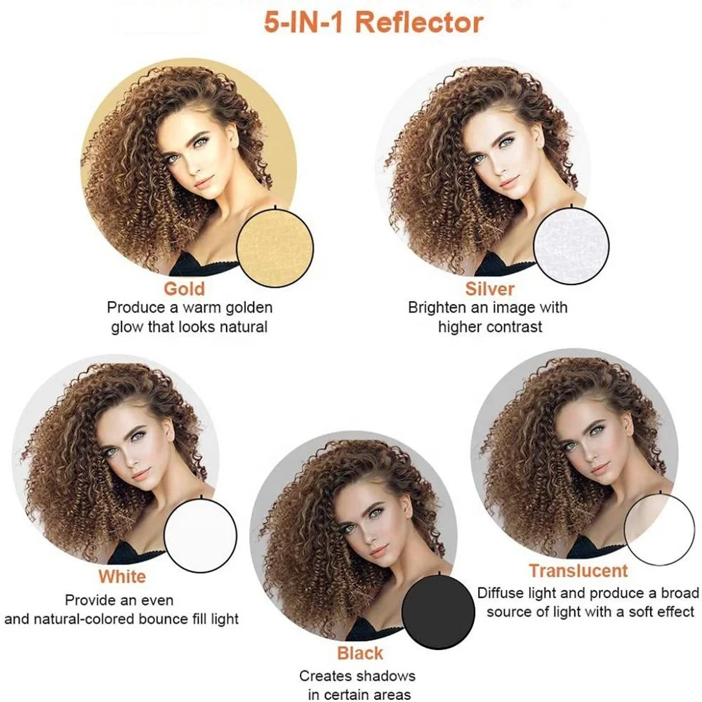 5 in 1 Photography Collapsible Reflector Portable Multi-Disc Photo 5 in 1 reflector For Studio and Outdoor Photography