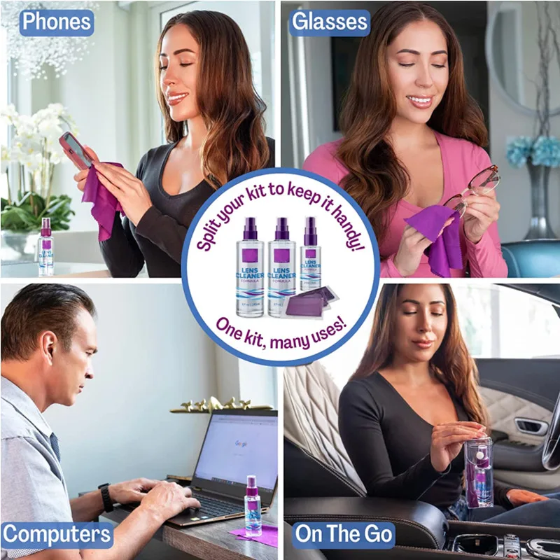 Wholesale OEM 2 In 1 Spray And Cloth Sunglasses Eyeglasses Streak-Free Lens Cleaner Spray Kit