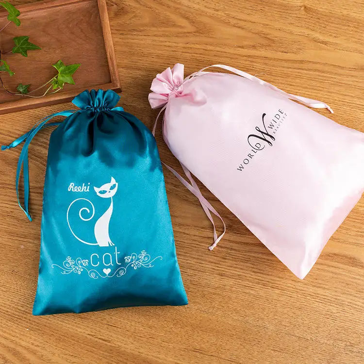 Custom Logo Luxury Silk Jewelry Gift Wig Storage Bag Satin Pouch Packaging Satin Pouch Dust Drawstring Pouch