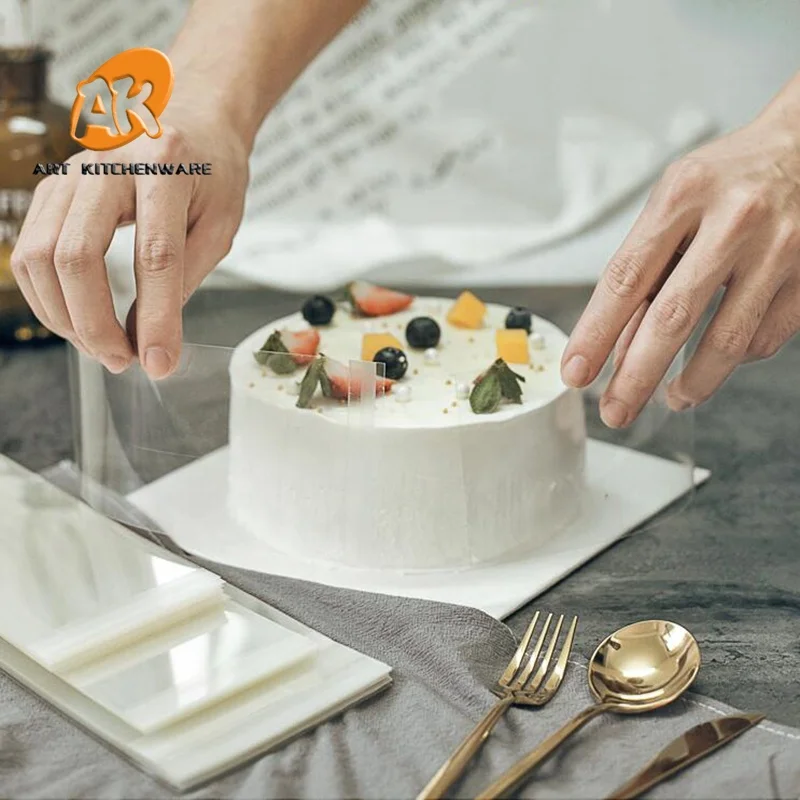 AK Custom Self-adhesive Acetate Film Clear Plastic Sheet Cake Collars Strips for Cake Chocolate Mousse Baking Cake Decoration