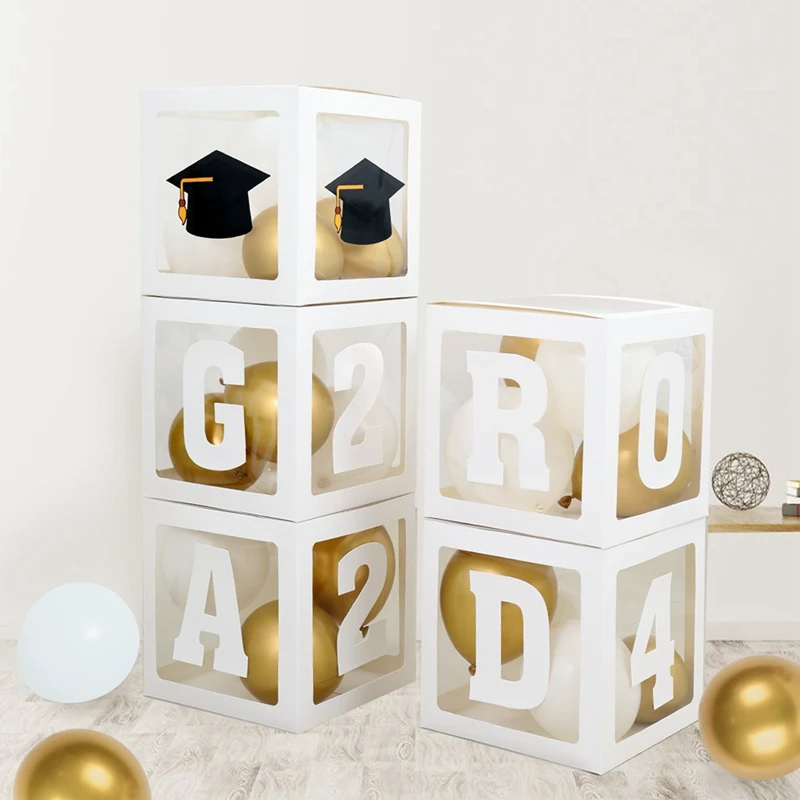 2024 Graduation Party Decoration Black Balloon Boxes With Letters Grad 2024 Transparent Balloon Box For Graduation Decorations