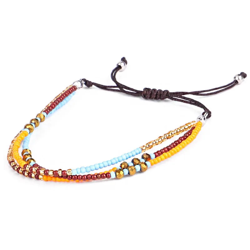 
2021 Nature Beaded Unisex Adjustable Couple Gift Bracelets Friendship Rope Bohemian Bracelet Double Layer Rope Bead Bracelet 