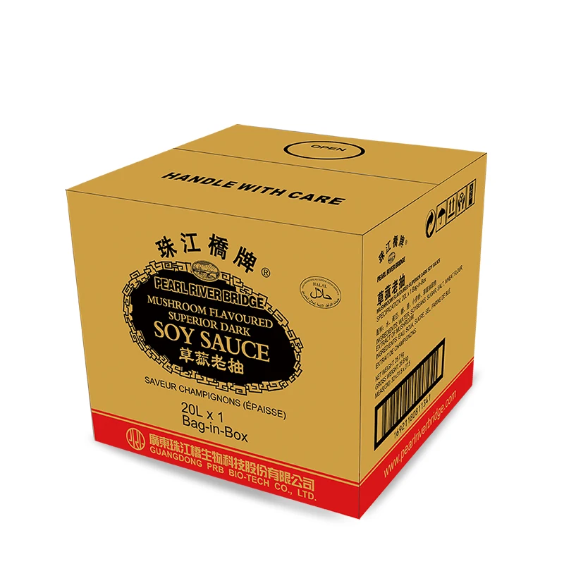 PRB Mushroom Flavoured Superior Dark Soy Sauce 20L Naturally Brewed Plastic Tank Pearl River Bridge Brand Factory Price High Qua