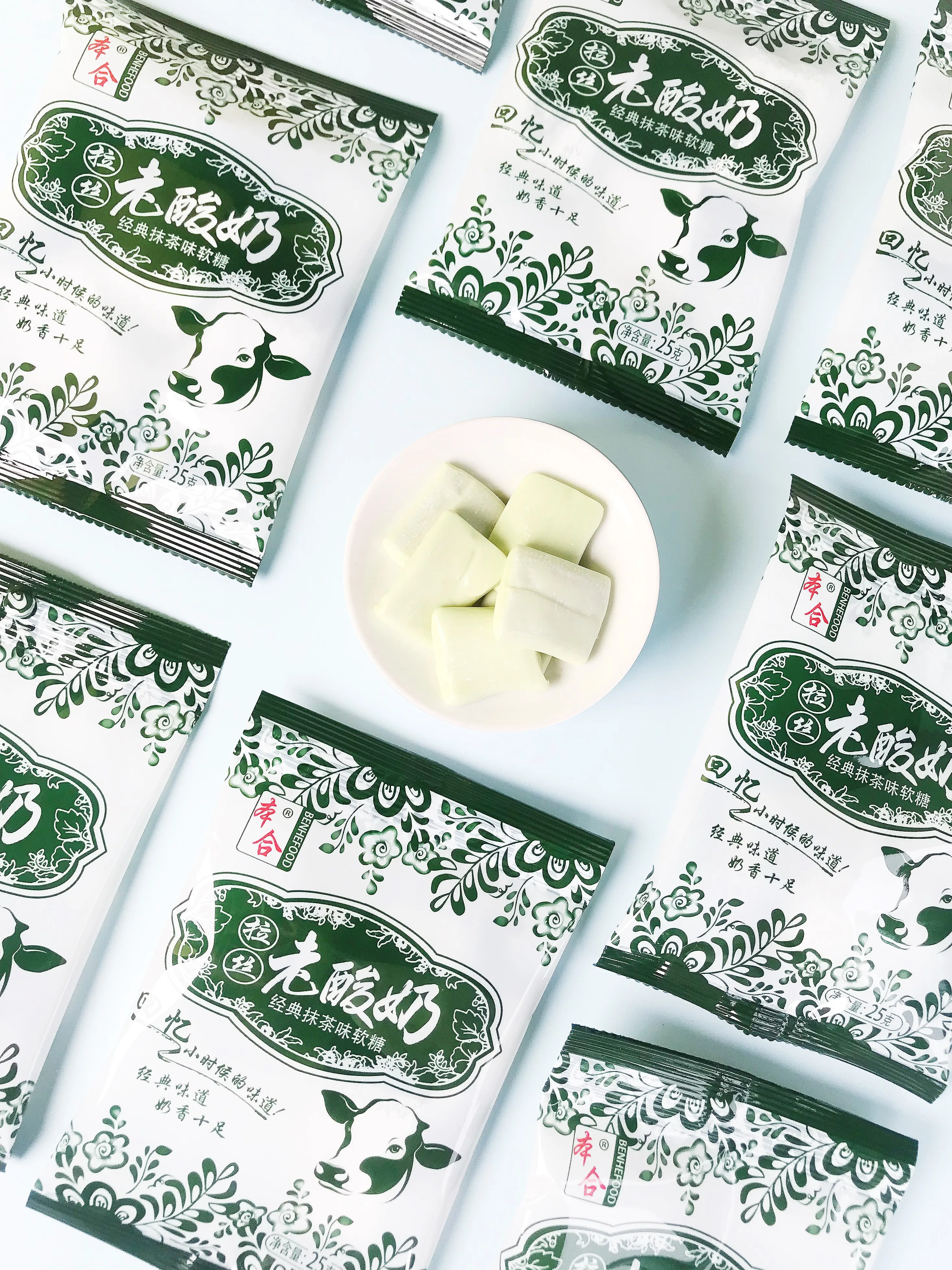 sour and sweet chewy yummy toffee soft candy matcha mint flavors sour candy milk soft candy