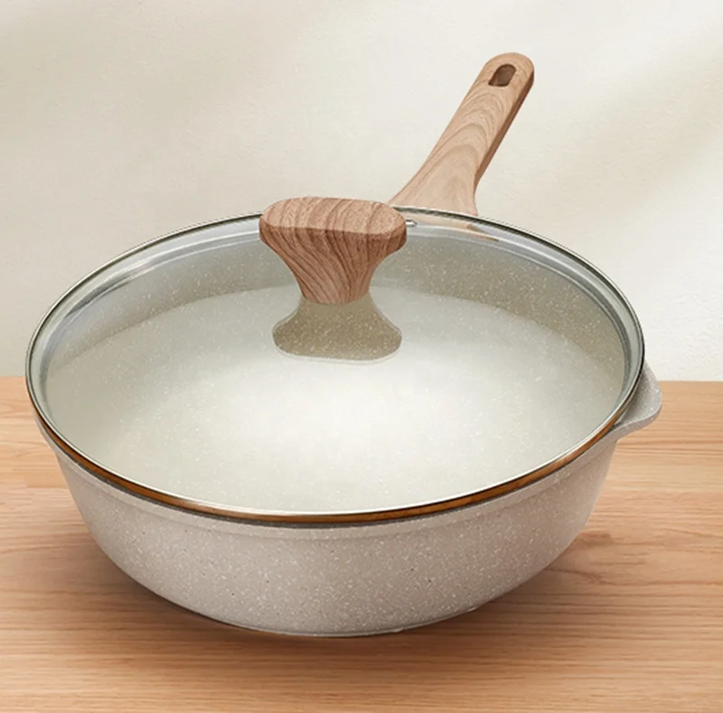 12 Inches Nonstick Saute Pan with Lid Granite Frying Pan for Cooking 30cm Wok Pan