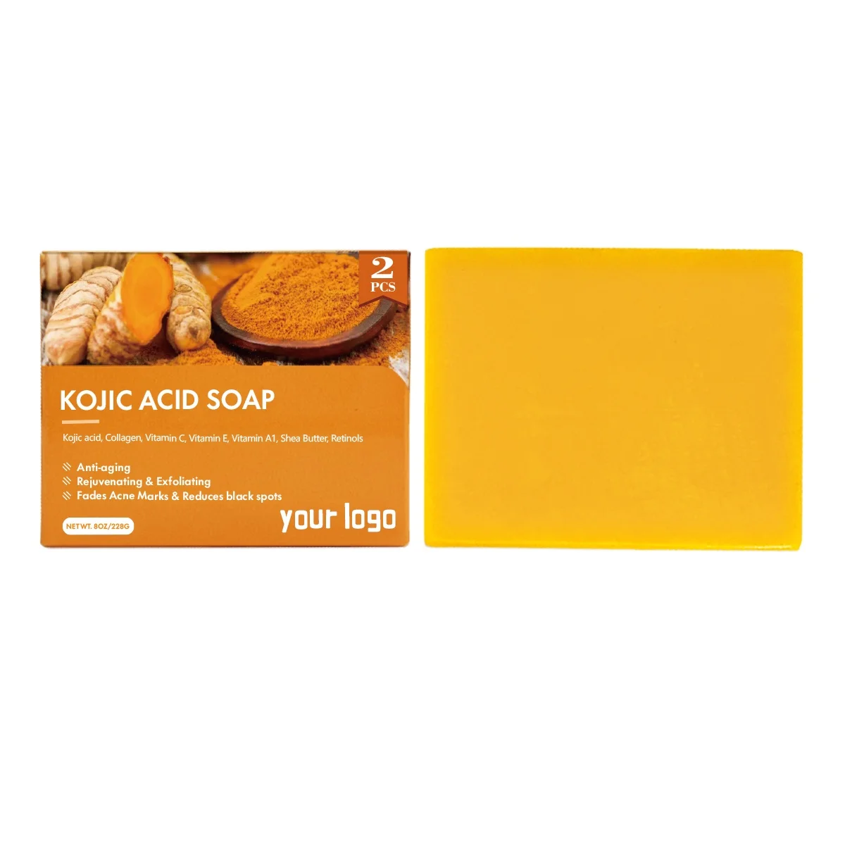 Create Your Own Kojic Acid Soap Brand with Factory Price and High Quality Turmeric Bar Handmade Soap with Organic Formula