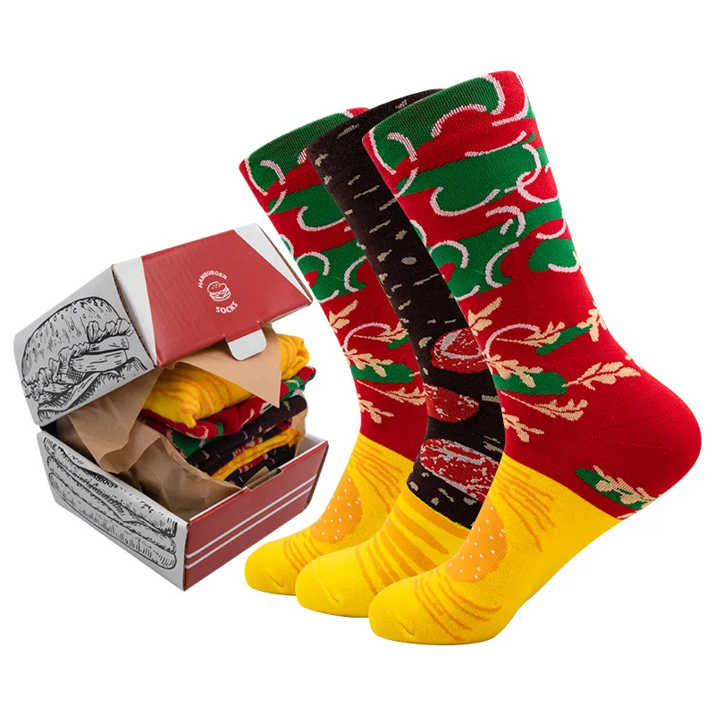 New designer knitted socks Funny Hamburger Happy socks Food Creative christmas gift box novelty Unisex Cotton Socks