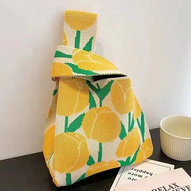 Spot knitted tote bag women beautiful fashion Goddess Festival with hand gift ins tide red envelope large capacity lunch box bag