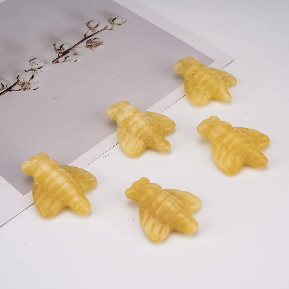 Handmade Fine Carving Jade Bee Statue Cute Home Decor Gemstone Animals Polished Quartz & Opal for Gifts and Toys