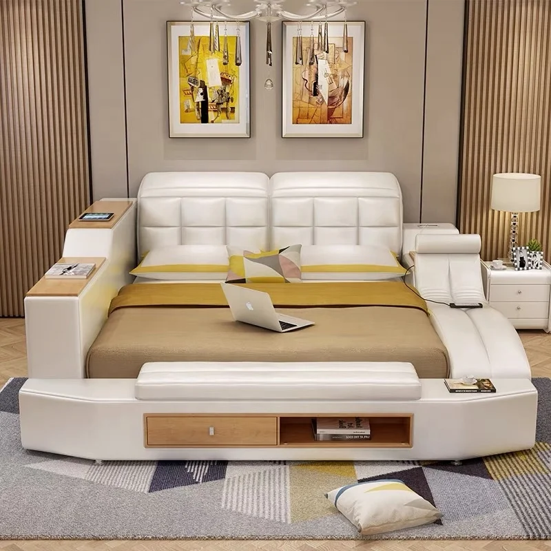 CBMmart Cheap Price Bedroom Leather King Size Bed With Massage Sets High Quality Comfy Furniture