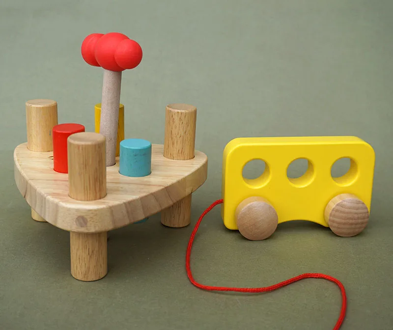 wooden baby toy wood rainbow car toys Wooden Pull Along car Toy For baby