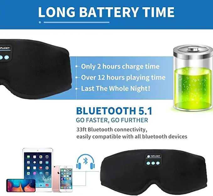 2022 music 3D eye mask Wireless sleep band headphonesleep band headphones gift for women