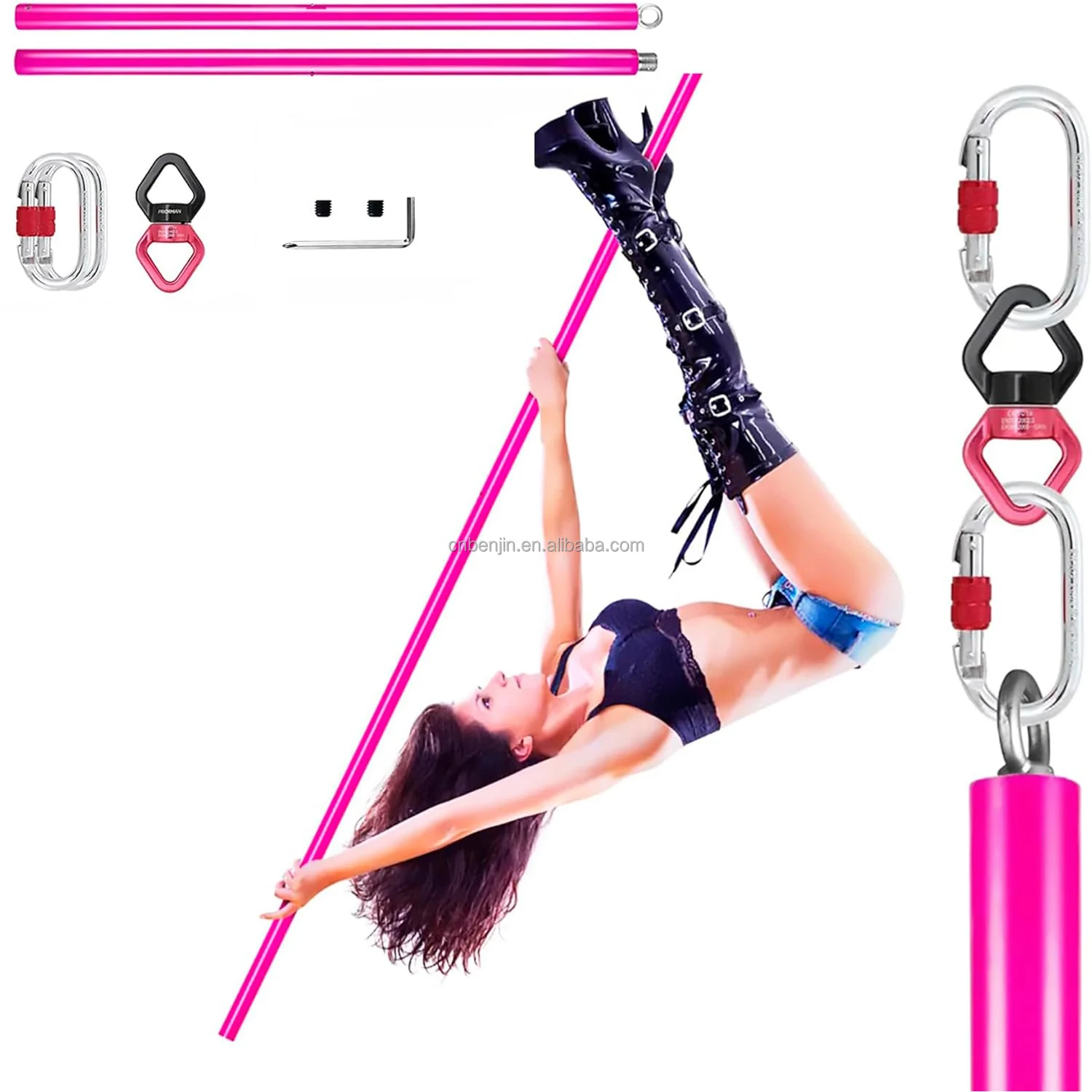 Pink Dance Pole 45mm Detachable Aerial Flying Steel Pipe Dance, Home Gym Dance Studio Portable Dance Pole, Load 200kg